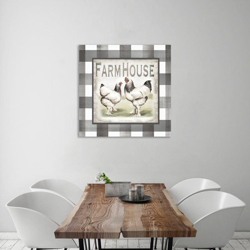 «Buffalo Check: Chicken Engraving, Farmhouse», toile tendue par August Grove®, H 18 po x l 18 po x P 1,5 po