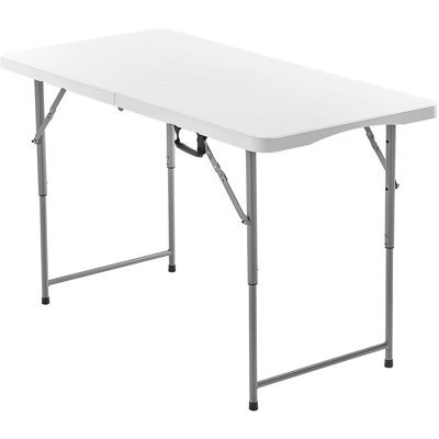 Table de pique-nique portative en plastique de 4 pi avec poignée, idéale pour les hayons de camping ou les barbecues, - siège pour 6 personnes, trois réglages de hauteur, construction haute densité, poignée compacte et légère facile à transporter
