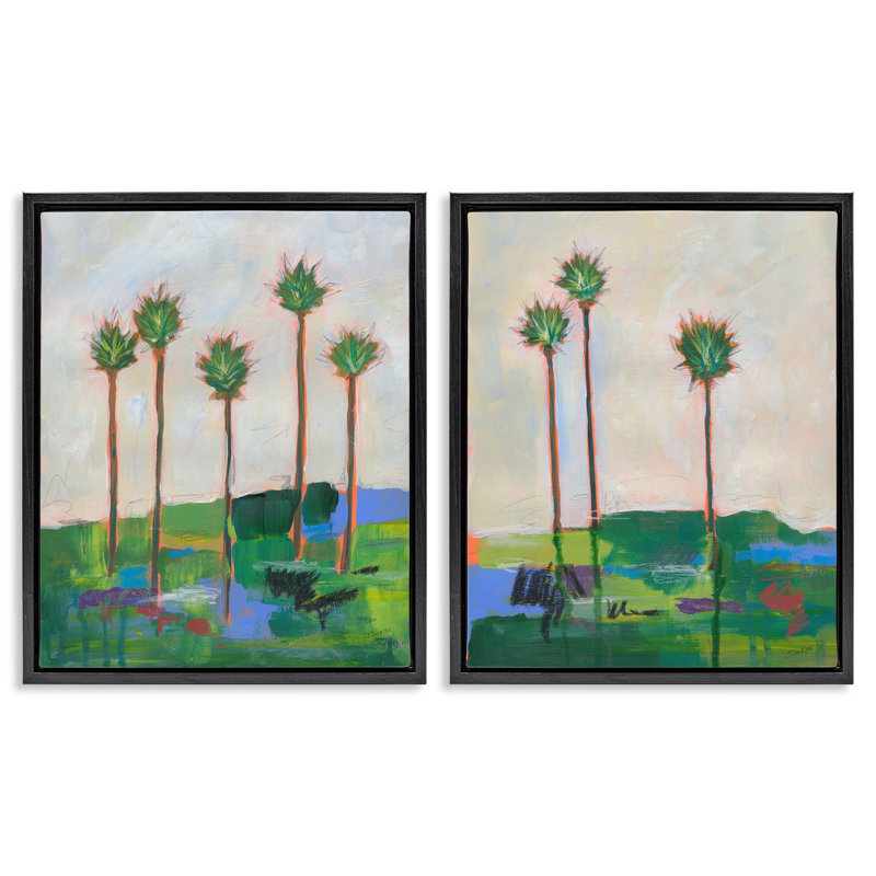  «Brushed Palm Landscape», ensemble de 2 toiles flottantes encadrées par Jan Weiss, H 21 po x l 17 po