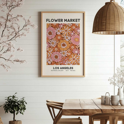 Retro Los Angeles Flower Market Print in a Frame
