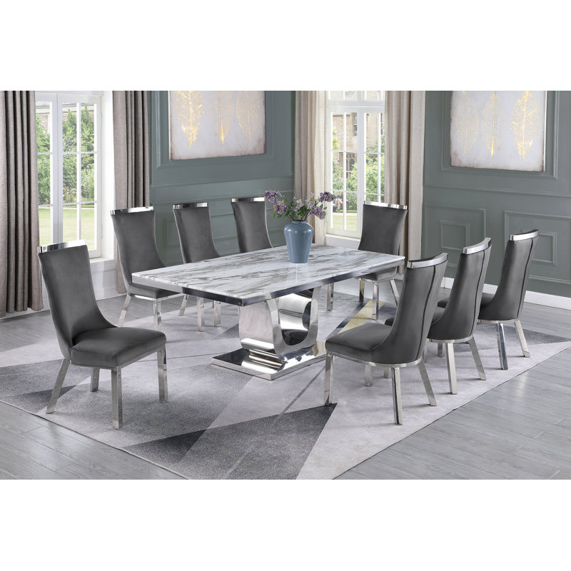 8 - Person Pedestal Dining Set, Dark Gray