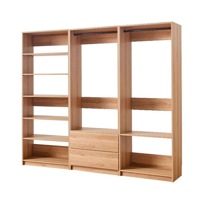 Dee Walk In Closet Modular Freestanding Storage 9 Shelf 2 Drawer Brown, Natural Oak Brown
