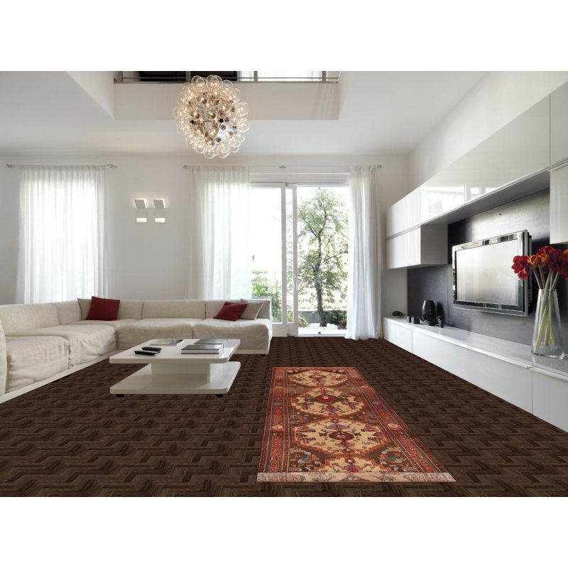 Tapis de couloir géométrique traditionnel en laine 4 x 15