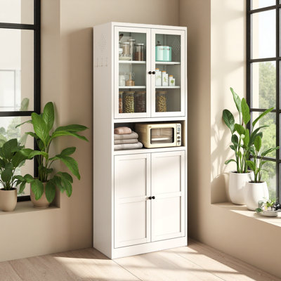 Metal Kitchen Pantry Cabinet - 72" Tall Storage with Adjustable Shelves, Heavy Duty Stainless Steel Frame, Freestanding Cabinet for Kitchen/Pantry/Bathroom