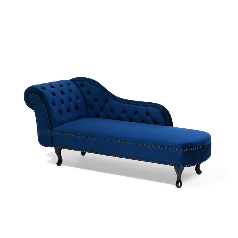 Jeb Velvet Chaise Lounge, Blue, Left Hand Facing
