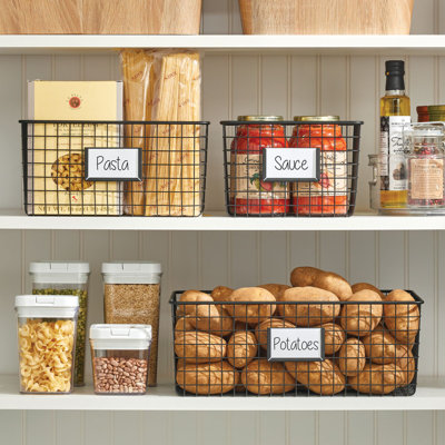 mDesign Wide Steel Kitchen Organizer Basket - Label Slot