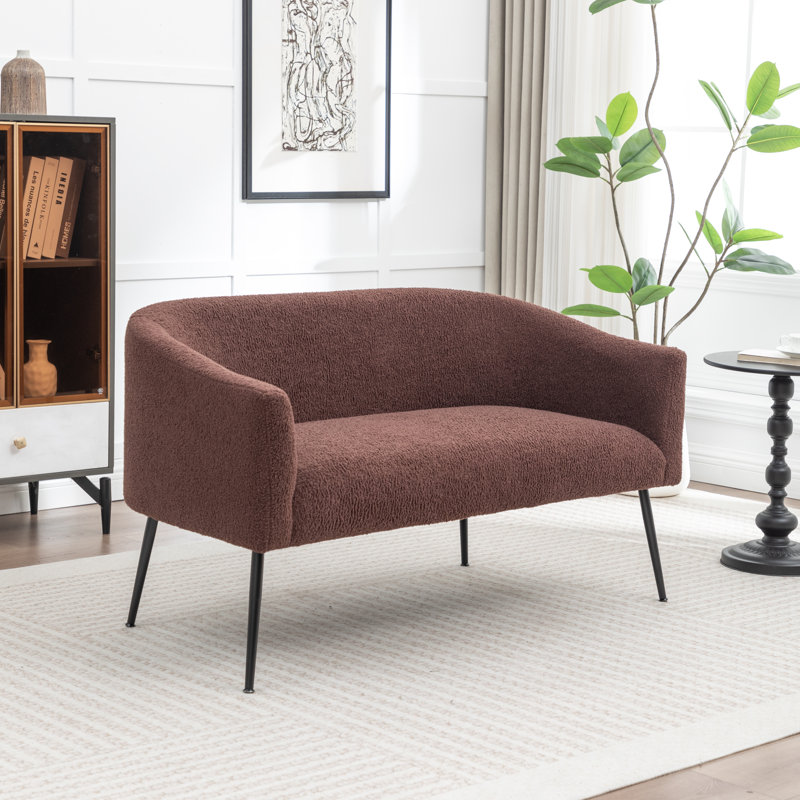 Upholstered Faux Fur Loveseat, Brown, Black