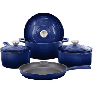 7 Piece Enameled Cast Iron Cookware Set, Heavy Duty Pots And Pans With Durable Enamel Finish, Cast Iron Kitchen Cookware Collection