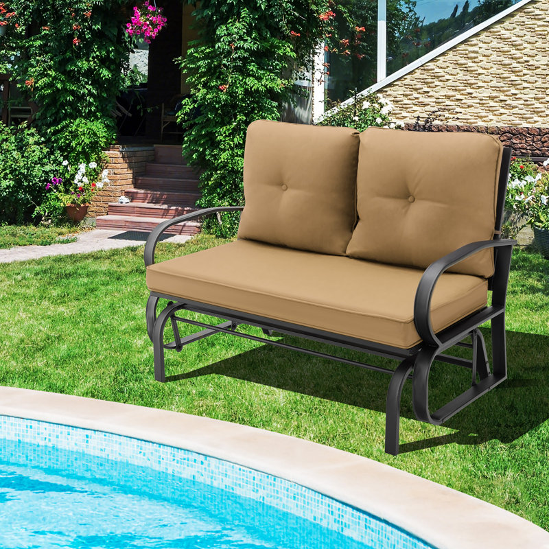 Banc d'extérieur en métal avec coussins Laceyville, Beige