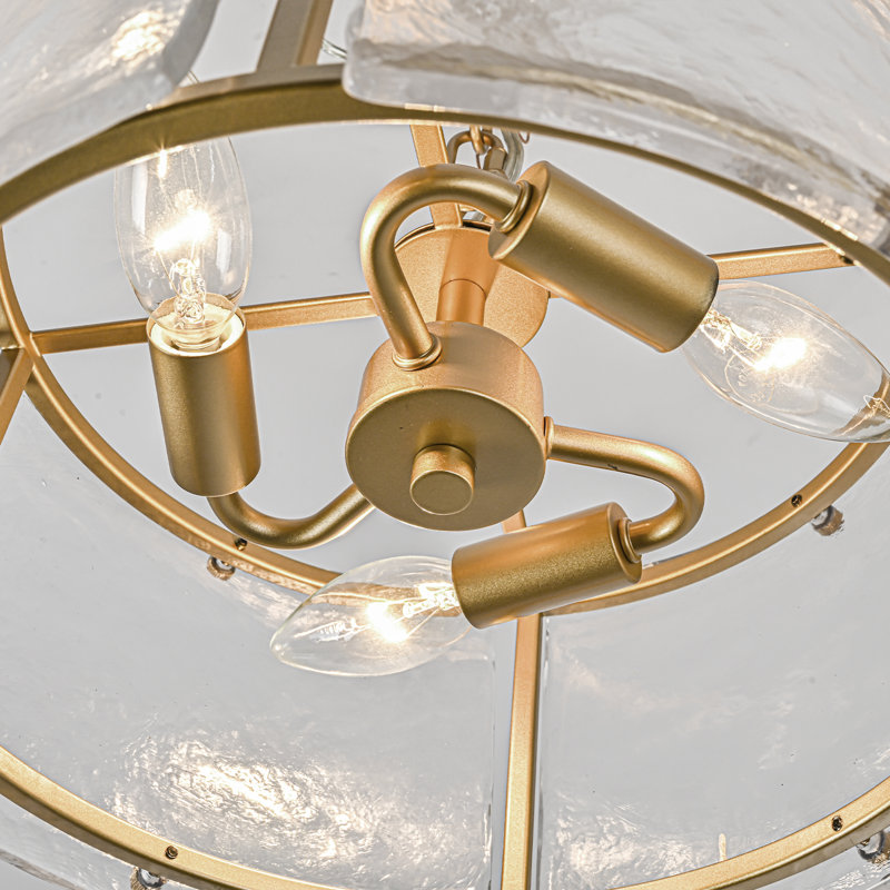 Jairdan 3-light Matte Black Glass Drum Pendant, Gold