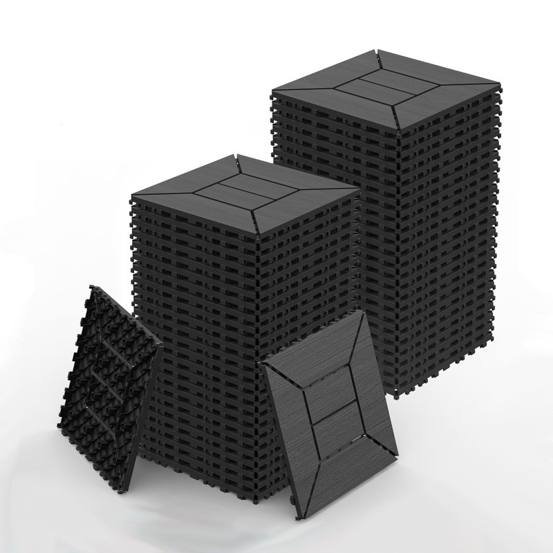 Carreaux de terrasse 12 po imbriqués, plancher de patio imperméable à l'eau, facile à installer, adapté au bord de la piscine, au balcon, à la cour arrière, 44 pièces en gris foncé