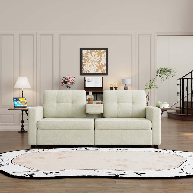 Upholstered 70.08 " Chenille Loveseat, Beige Chenille