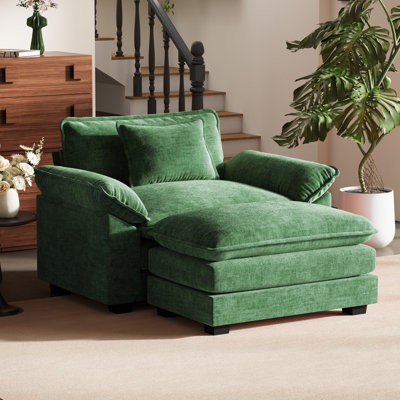 49.5'' W Oversized Premium Chenille Armchair And A Half With Ottoman & Removable Cushions