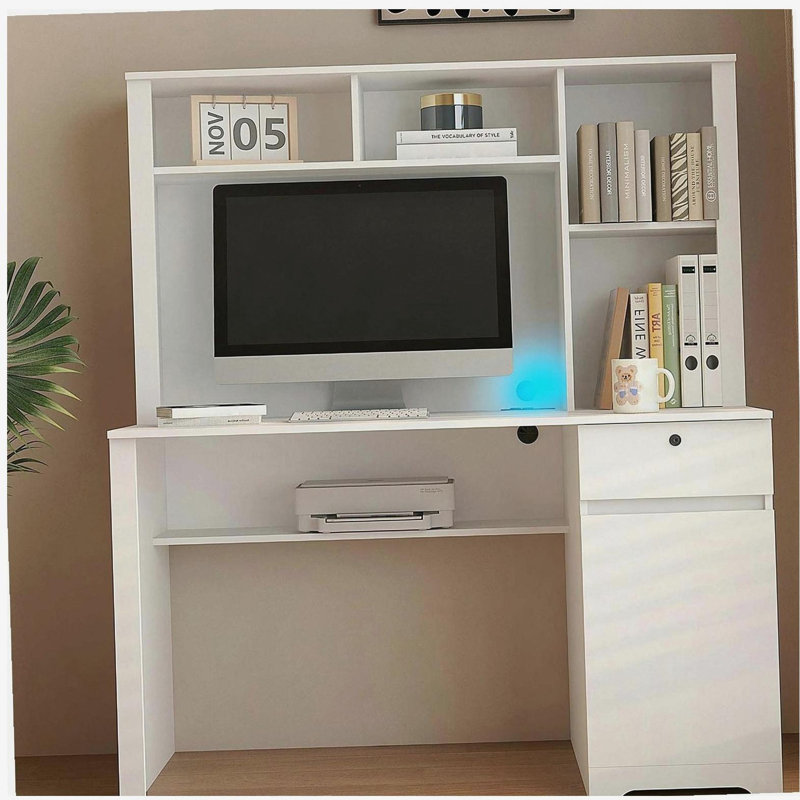Bureau d'ordinateur avec huche et bibliothèque, bureau de direction en bois pour adolescents