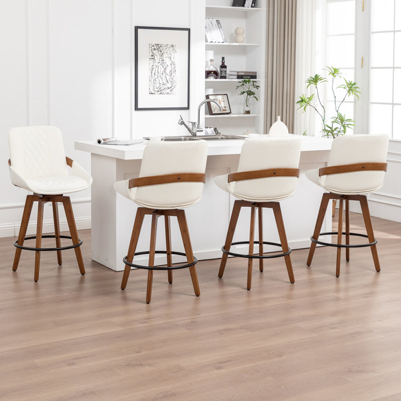 Tabourets de bar et de comptoir pivotants modernes rembourrés, Beige, 4, Bar Stool (30.37" Seat Height)