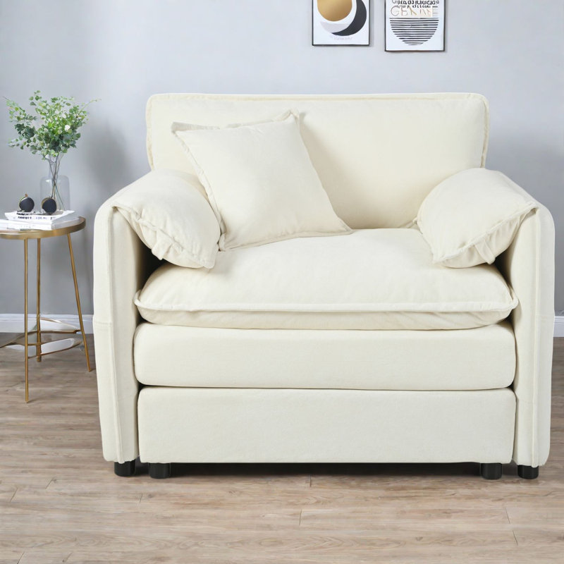 Canapé moderne surdimensionné, revêtement en chenille, siège confortable, beige