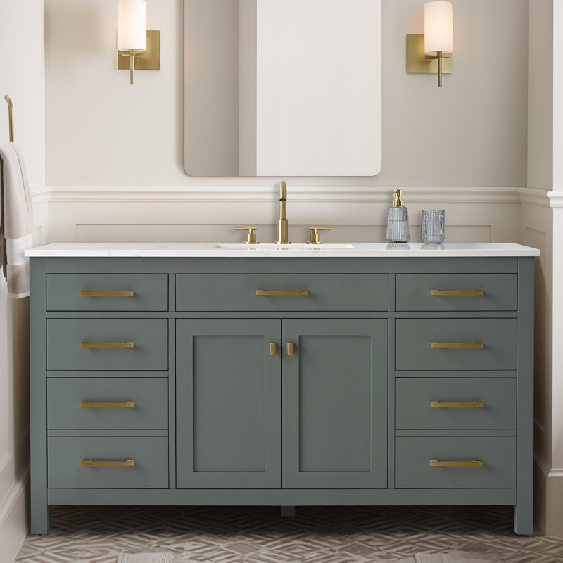 Trevor 60" W Single Vanity, Vintage Green/Brushed Gold