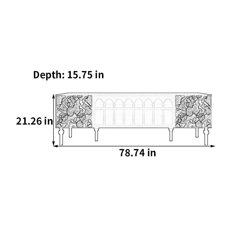 Meuble télé avec rangement peint français rétro, H 21,26 po x L 78,74 po x l 15,75 po, Blanc