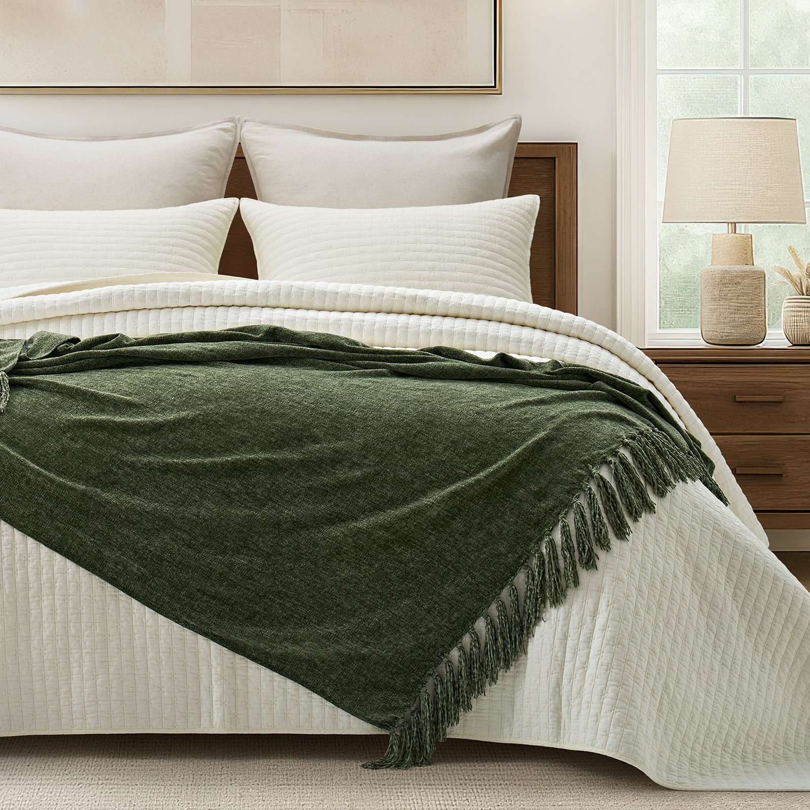 Soft Chenille Throw Blanket, 80" L x 60" W, Olive Green