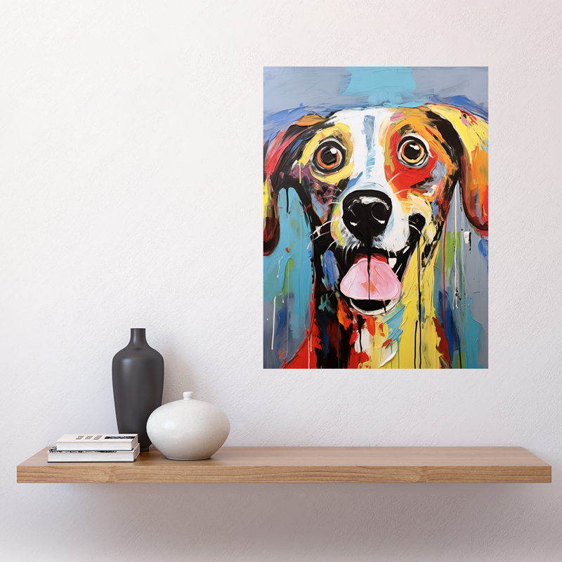 Wall Art Print Dog Portrait Artwork by Jason Brydson Happy Face Oil Painting Bold Bright Vibrant Poster
