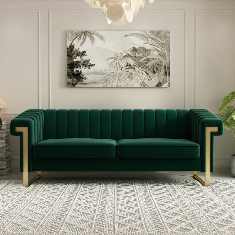 Kevionna 83.86'' Velvet Sofa, Green Velvet
