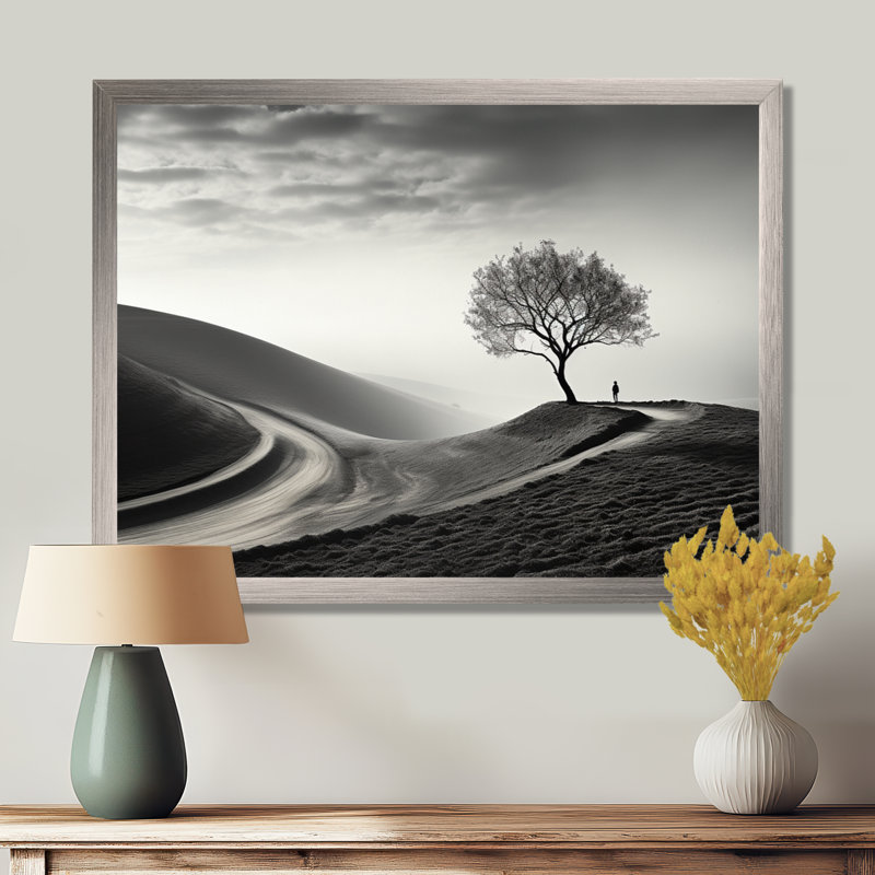 Photographie d'arbre de solitude noir et blanc - impressions encadrées, Cadre flottant noir, H 16 po x l 32 po x P 1 po