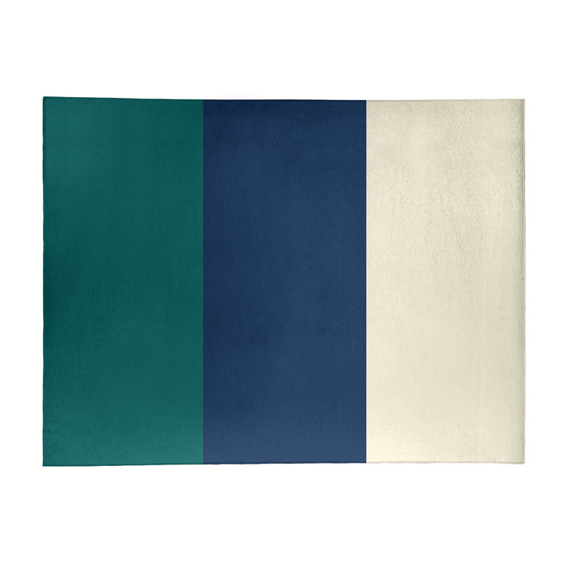 Tapis vert/bleu marine/crème tissé à plat Seattle, Rectangle 5 pi x 7 pi