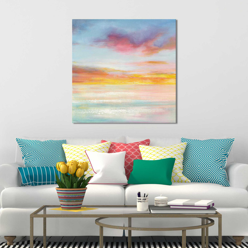 «Pastel Sky II», reproduction de peinture acrylique sur toile, H 21,5 po x l 21,5 po x P 2 po, Cadre flottant argent