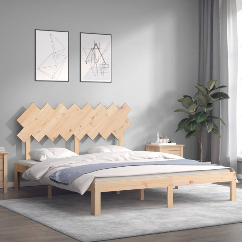 Bed Frame with Headboard, Brown, European King (160 x 200 cm)
