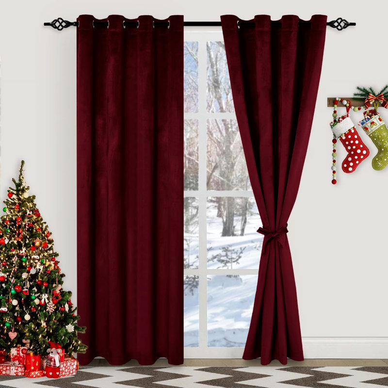 Christmas Curtains for your Home & Office, 52'' W x 72'' L, Burgundy Red