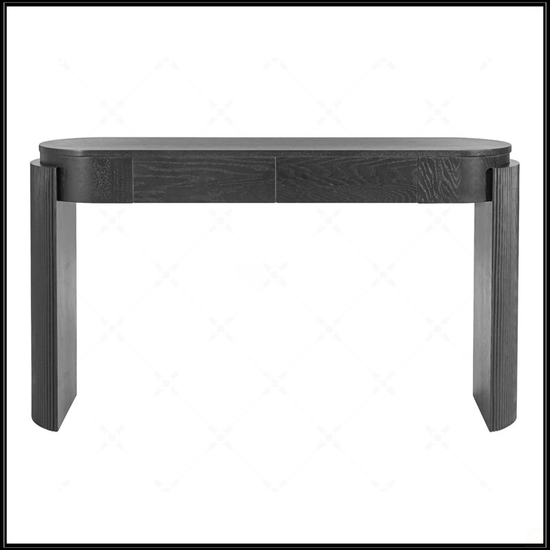 Entryway Table With Natural Wood Grain Finish, Fluted Design, Oval Top, And 2 Drawers For Elegant Storage, Black