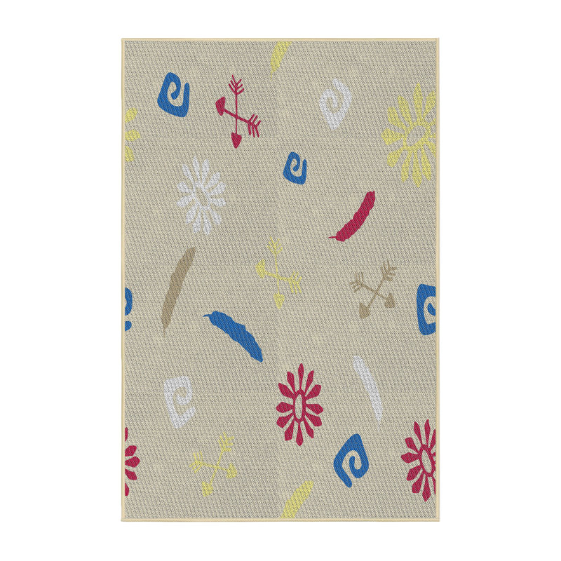 Tapis rouge/bleu/brun clair tissé à la machine, Rectangle 4 pi x 6 pi