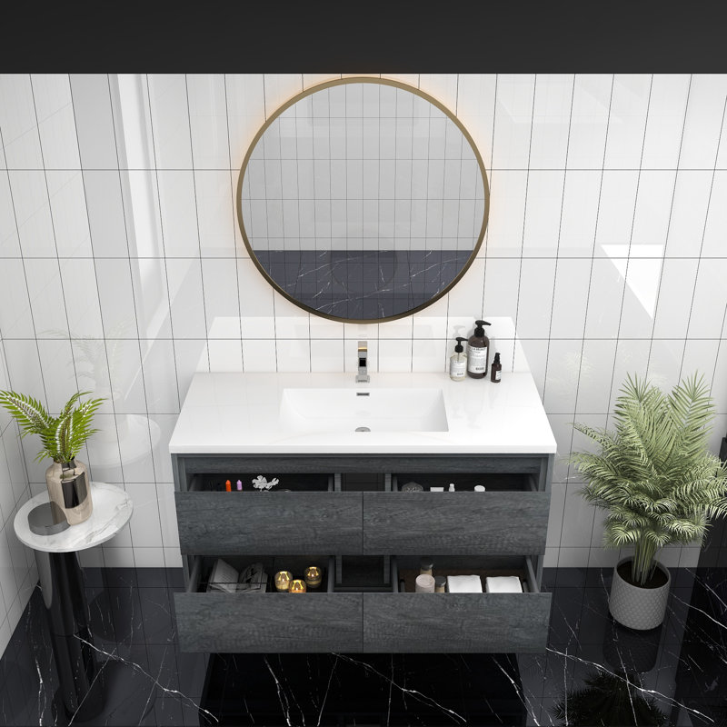Azden 48" Wall-Mounted Single Bathroom Vanity Set, Smoke Oak