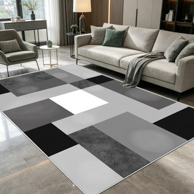 Tapis gris / noir de 1 pièce, élégant tapis décoratif polyvalent, facile à nettoyer et à entretenir, pièce de mobilier idéale pour la chambre à coucher, le salon, le couloir, le vestibule, le dortoir et le bureau afin de rafraîchir l'ambiance in