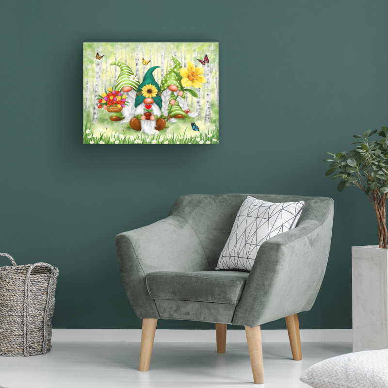 Art sur toile, ginomes de printemps, H 14 po x l 19 po
