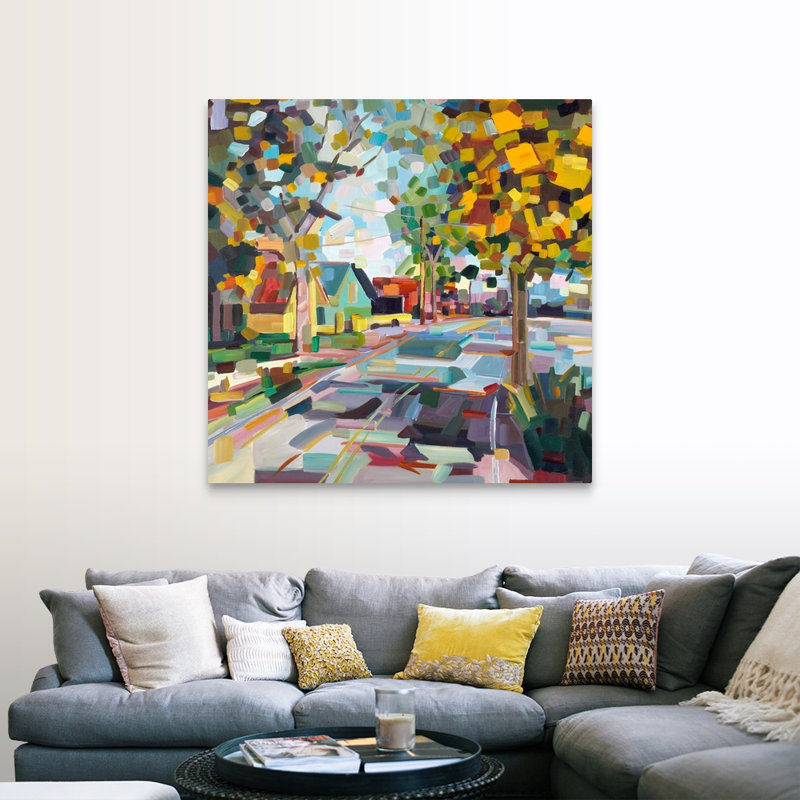 « Fall Neighborhood » par Brooke Borcherding, reproduction d’art sur toile, Cadre flottant noir, H 32 po x l 32 po x 1,75 po