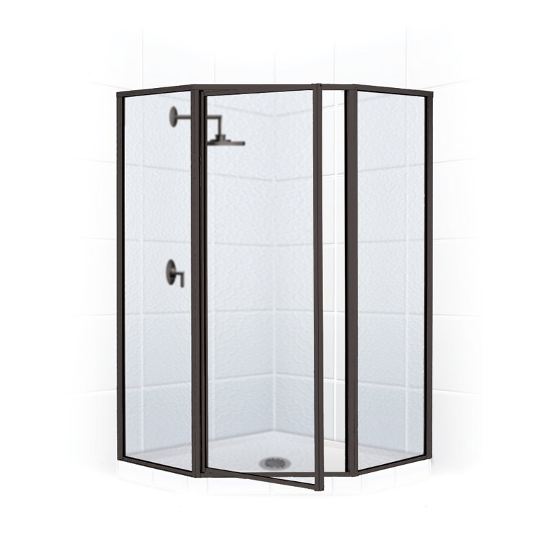 Legend - W x 70'' H Hinged Door Framed Shower Door with, Matte Black, Standard Obscure/Aquatex