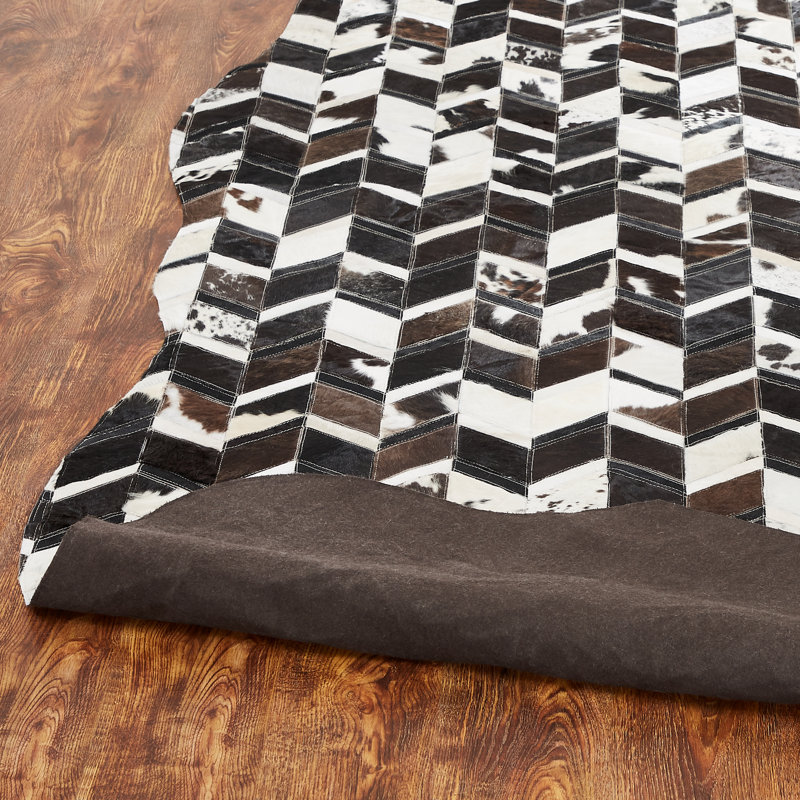 Brooksie Cowhide Geometric Area Rug in Brown/White, Novelty 7'6" x 9'6"