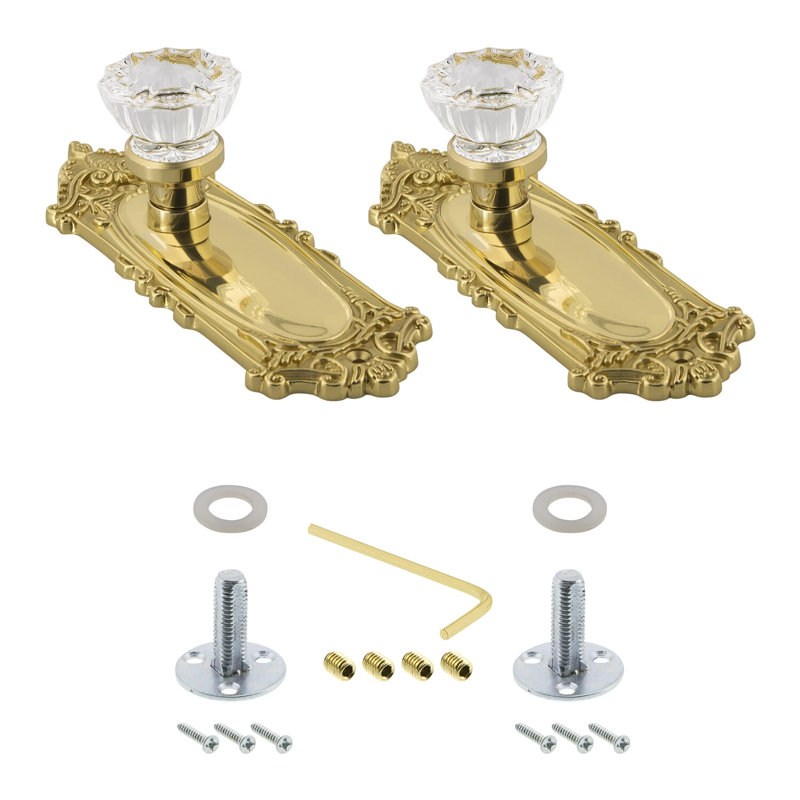 Victorian Plate with Crystal Door Knob, Polished Brass
