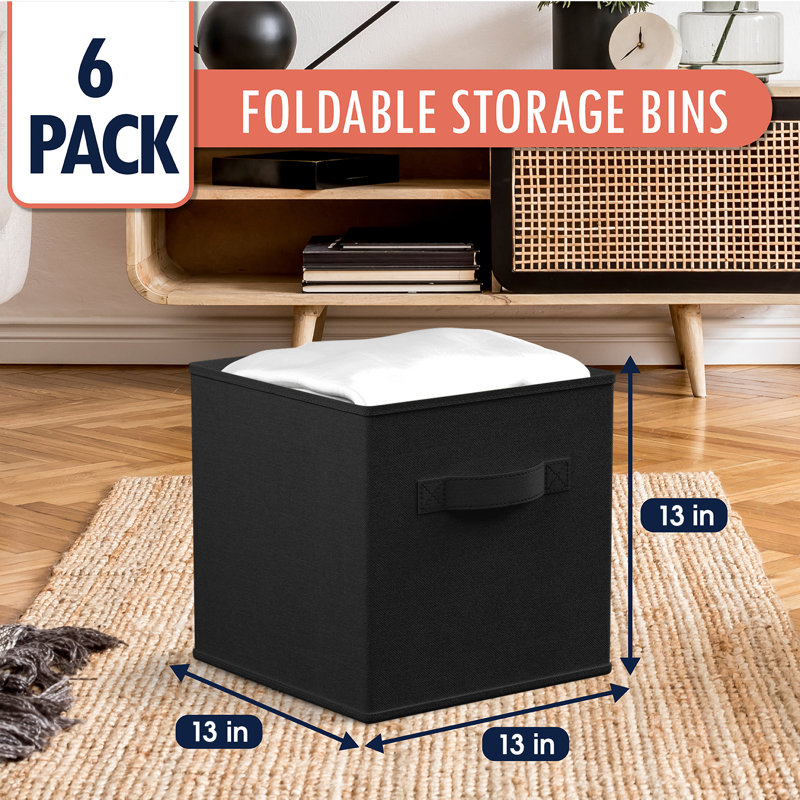 Ensemble de bacs en carton pliables en tissu, H 13 po x l 13 po x P 13 po, Noir