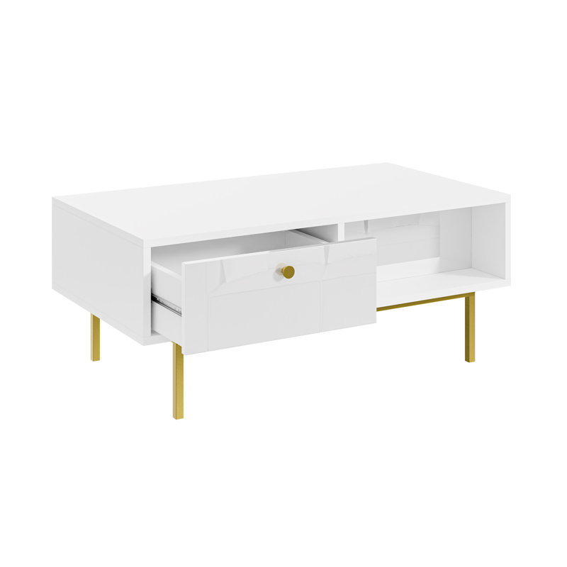 Coffee Table Ketan with Storage Space, White Gloss
