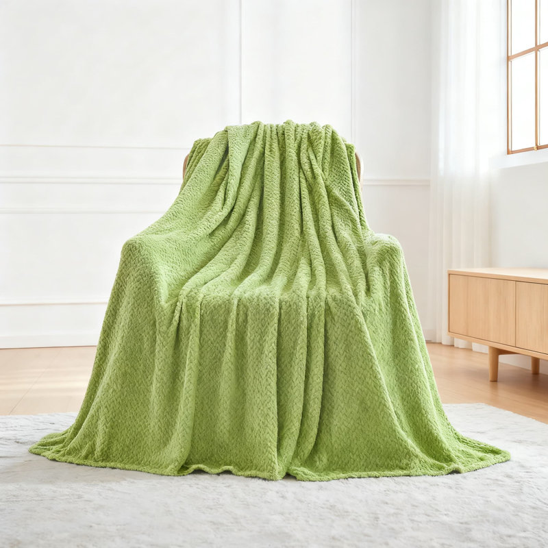 Jeté en flanelle de qualité supérieure en polaire soyeuse, couverture de lit super douce et réversible toutes saisons avec motif de feuilles élégantes