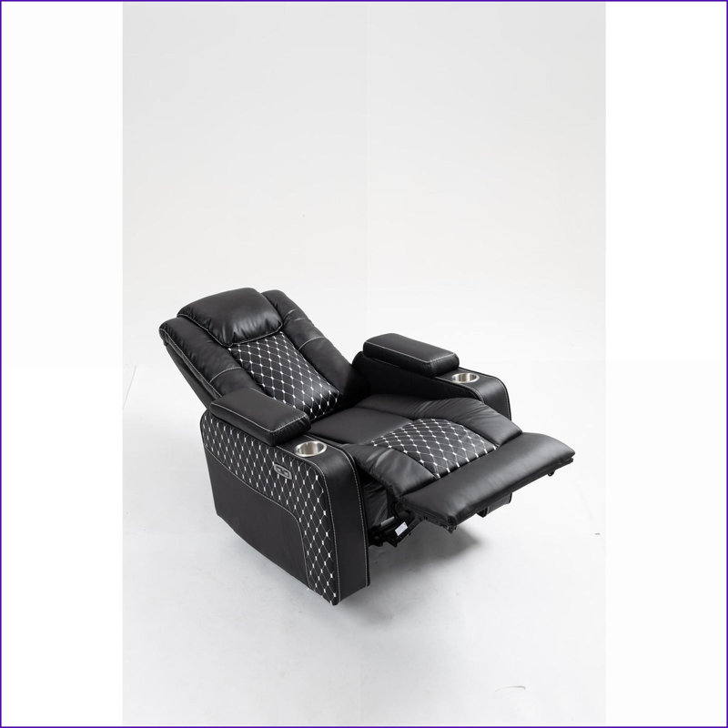 Fauteuil inclinable inclinable inclinable avec télécommande câblée, poches latérales, porte-gobelet, recharge sans fil Recliners | Cuir d'unité centrale | Noir