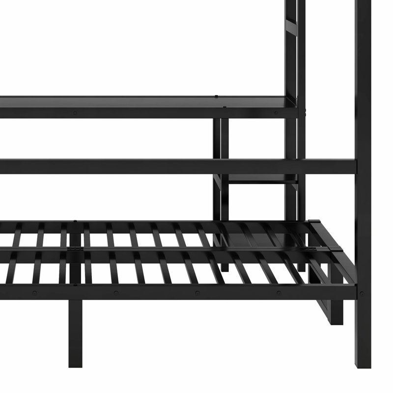 Lit superposé en métal / lit mezzanine avec bureau et tablettes, se plie en canapé avec DEL et USB