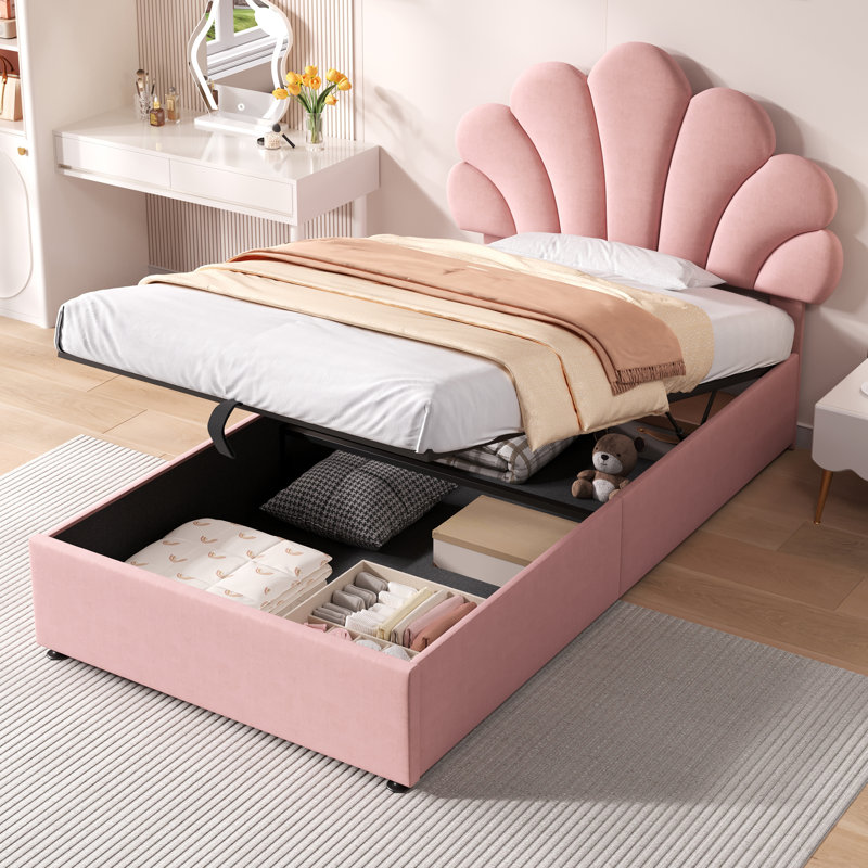 Upholstered Ottoman Storage Bed, Beige, Single (3')