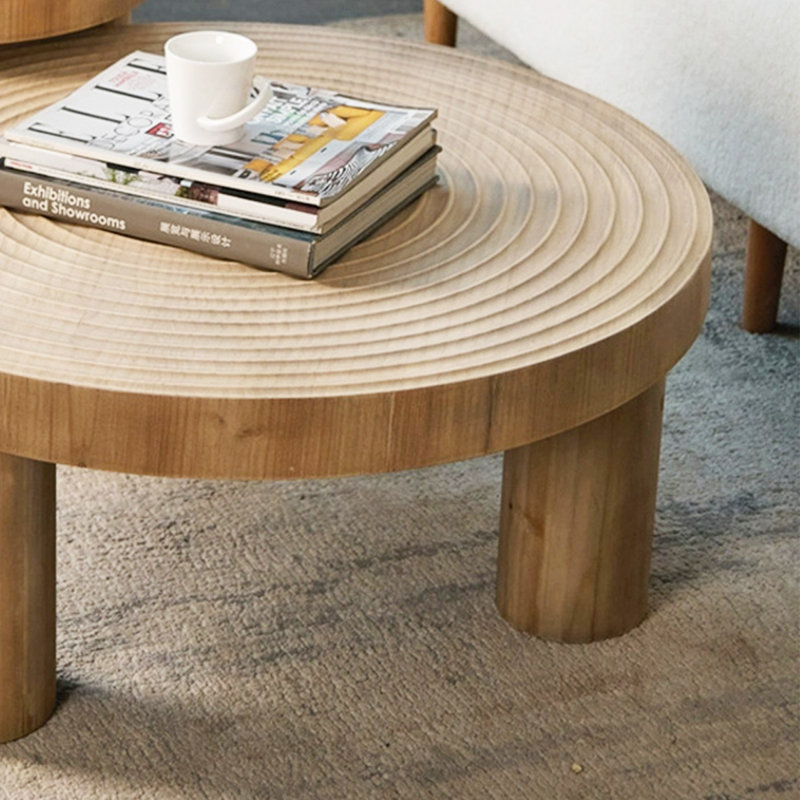 Retro Burlywood Solid Wood Round Coffee Table