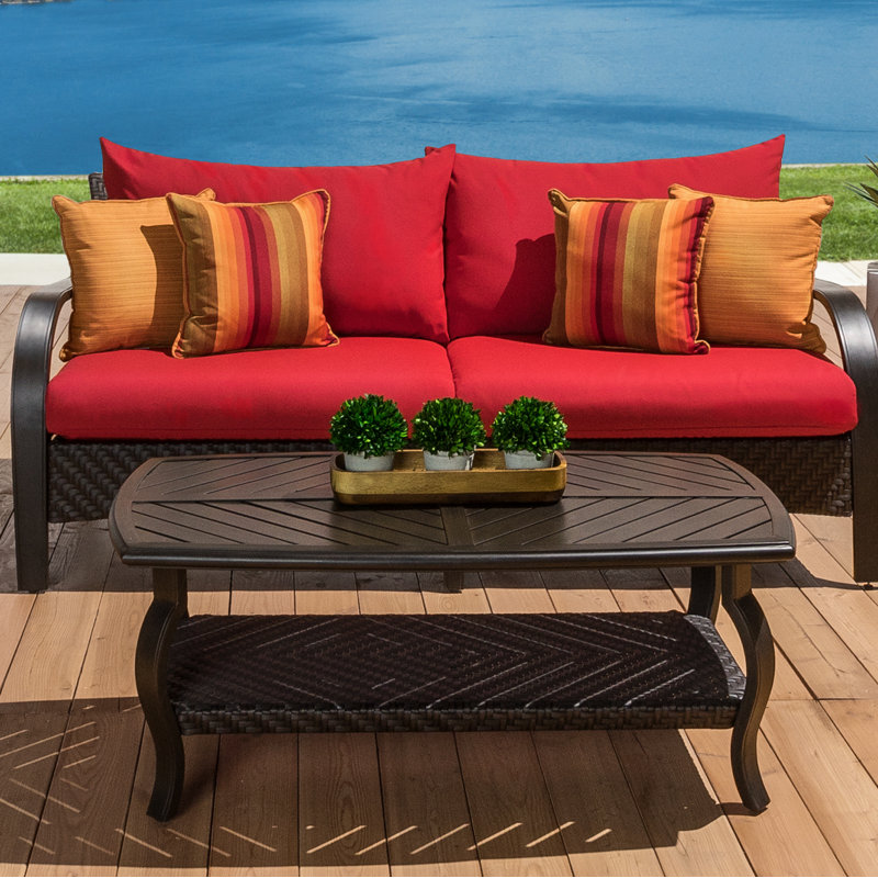 Kechia 2 Piece Sofa Seating Group With Sunbrella Cushion Covers, Sunset Red Sunbrella®
