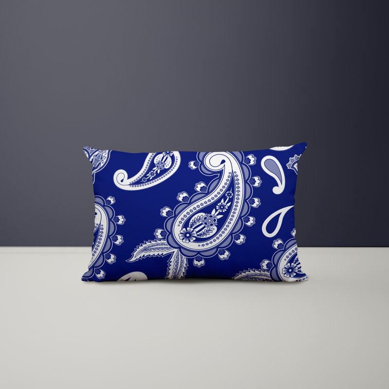 Paisley Outdoor Reversible Throw Pillow, Navy Blue