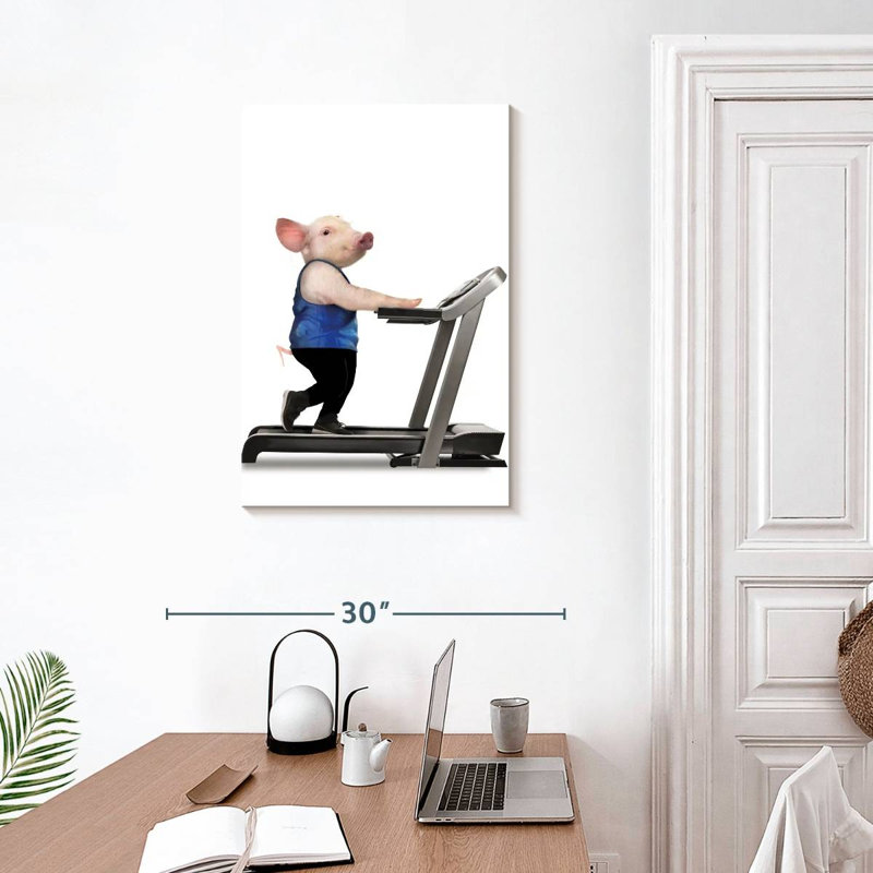 Cochon sur tapis roulant, H 30 po x l 20 po