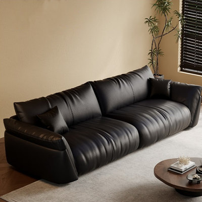 Canapé modulaire noir en cuir véritable